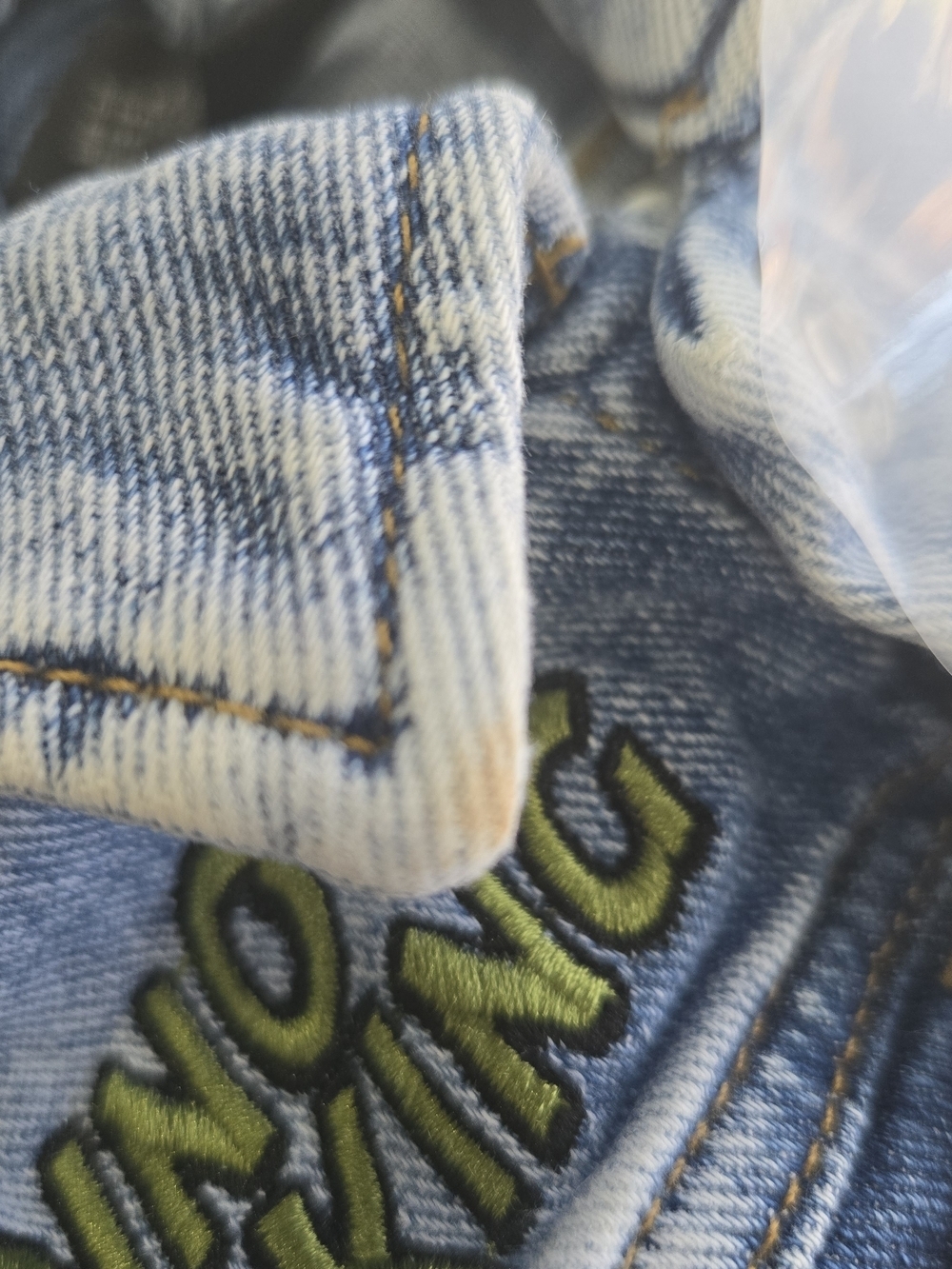 H&M Blue Denim Jacket with Gray Sweatshirt Sleeves - Size 2/3 - Picture 9 of 9